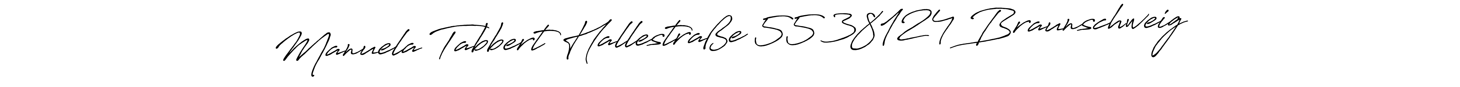 The best way (Antro_Vectra_Bolder) to make a short signature is to pick only two or three words in your name. The name Manuela Tabbert Hallestraße 55 38124 Braunschweig include a total of six letters. For converting this name. Manuela Tabbert Hallestraße 55 38124 Braunschweig signature style 7 images and pictures png