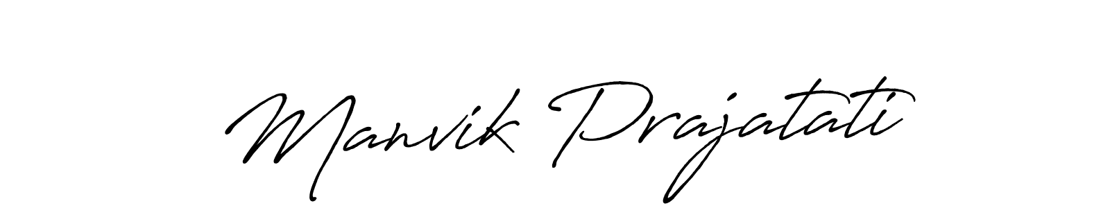 How to make Manvik Prajatati name signature. Use Antro_Vectra_Bolder style for creating short signs online. This is the latest handwritten sign. Manvik Prajatati signature style 7 images and pictures png