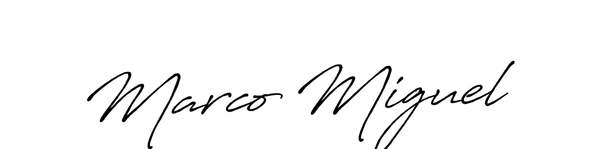 How to make Marco Miguel name signature. Use Antro_Vectra_Bolder style for creating short signs online. This is the latest handwritten sign. Marco Miguel signature style 7 images and pictures png