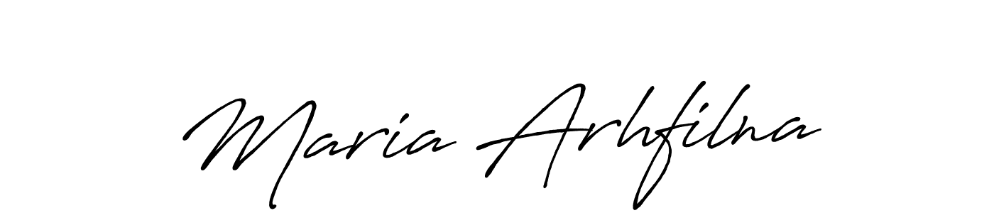 How to make Maria Arhfilna name signature. Use Antro_Vectra_Bolder style for creating short signs online. This is the latest handwritten sign. Maria Arhfilna signature style 7 images and pictures png