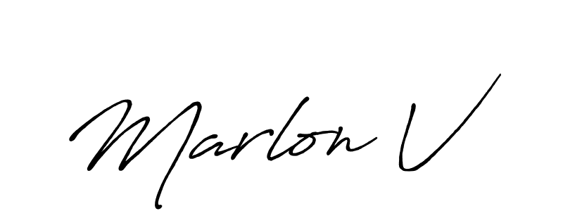 How to make Marlon V name signature. Use Antro_Vectra_Bolder style for creating short signs online. This is the latest handwritten sign. Marlon V signature style 7 images and pictures png