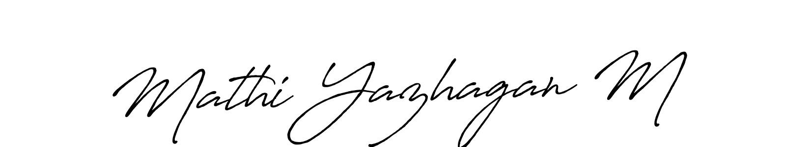 The best way (Antro_Vectra_Bolder) to make a short signature is to pick only two or three words in your name. The name Mathi Yazhagan M include a total of six letters. For converting this name. Mathi Yazhagan M signature style 7 images and pictures png