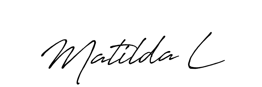 The best way (Antro_Vectra_Bolder) to make a short signature is to pick only two or three words in your name. The name Matilda L include a total of six letters. For converting this name. Matilda L signature style 7 images and pictures png