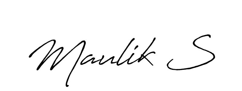 The best way (Antro_Vectra_Bolder) to make a short signature is to pick only two or three words in your name. The name Maulik S include a total of six letters. For converting this name. Maulik S signature style 7 images and pictures png