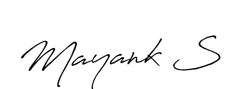 The best way (Antro_Vectra_Bolder) to make a short signature is to pick only two or three words in your name. The name Mayank S include a total of six letters. For converting this name. Mayank S signature style 7 images and pictures png