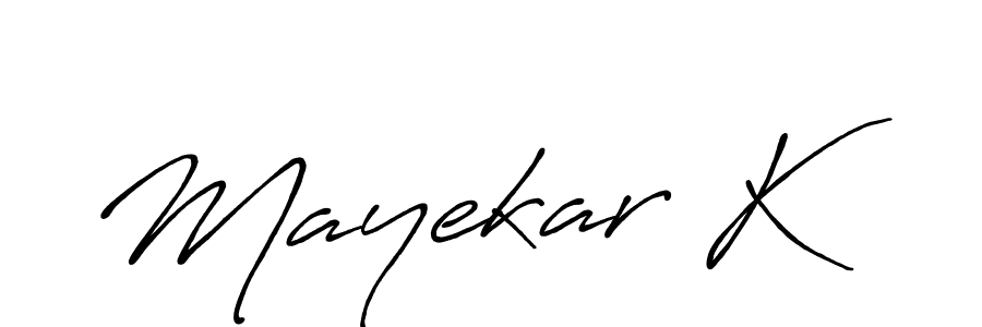 if you are searching for the best signature style for your name Mayekar K. so please give up your signature search. here we have designed multiple signature styles  using Antro_Vectra_Bolder. Mayekar K signature style 7 images and pictures png