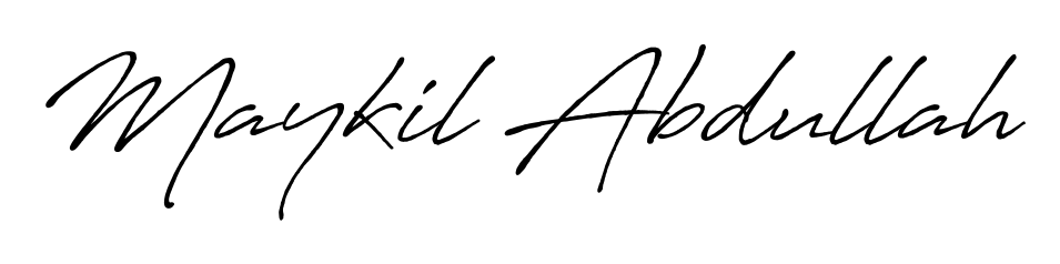 A modern signature idea for name Maykil Abdullah using Antro_Vectra_Bolder font. Clean strokes and elegant curves make it stand out instantly. Maykil Abdullah signature style 7 images and pictures png