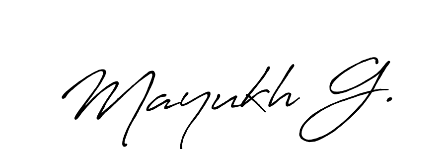 How to make Mayukh G. name signature. Use Antro_Vectra_Bolder style for creating short signs online. This is the latest handwritten sign. Mayukh G. signature style 7 images and pictures png