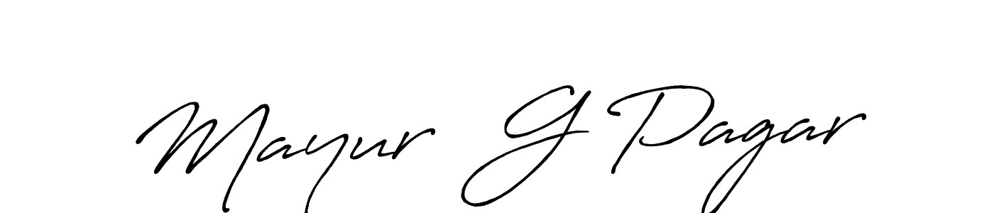 The best way (Antro_Vectra_Bolder) to make a short signature is to pick only two or three words in your name. The name Mayur  G Pagar include a total of six letters. For converting this name. Mayur  G Pagar signature style 7 images and pictures png