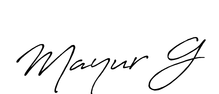 Create a beautiful signature design for name Mayur G. With this signature (Antro_Vectra_Bolder) fonts, you can make a handwritten signature for free. Mayur G signature style 7 images and pictures png