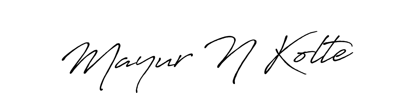 The best way (Antro_Vectra_Bolder) to make a short signature is to pick only two or three words in your name. The name Mayur N Kolte include a total of six letters. For converting this name. Mayur N Kolte signature style 7 images and pictures png