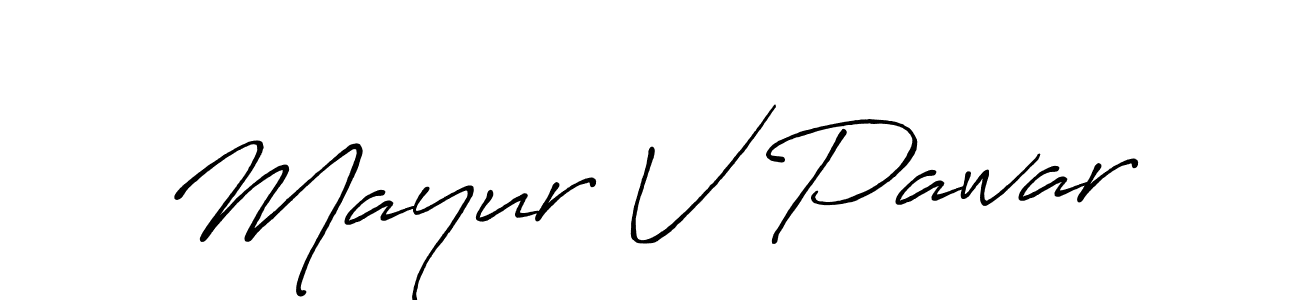 The best way (Antro_Vectra_Bolder) to make a short signature is to pick only two or three words in your name. The name Mayur V Pawar include a total of six letters. For converting this name. Mayur V Pawar signature style 7 images and pictures png