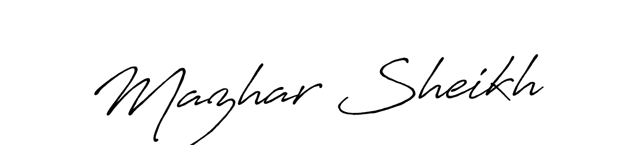 The best way (Antro_Vectra_Bolder) to make a short signature is to pick only two or three words in your name. The name Mazhar Sheikh include a total of six letters. For converting this name. Mazhar Sheikh signature style 7 images and pictures png