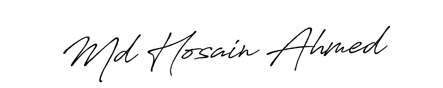 The best way (Antro_Vectra_Bolder) to make a short signature is to pick only two or three words in your name. The name Md Hosain Ahmed include a total of six letters. For converting this name. Md Hosain Ahmed signature style 7 images and pictures png