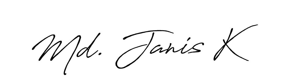 The best way (Antro_Vectra_Bolder) to make a short signature is to pick only two or three words in your name. The name Md. Janis K include a total of six letters. For converting this name. Md. Janis K signature style 7 images and pictures png