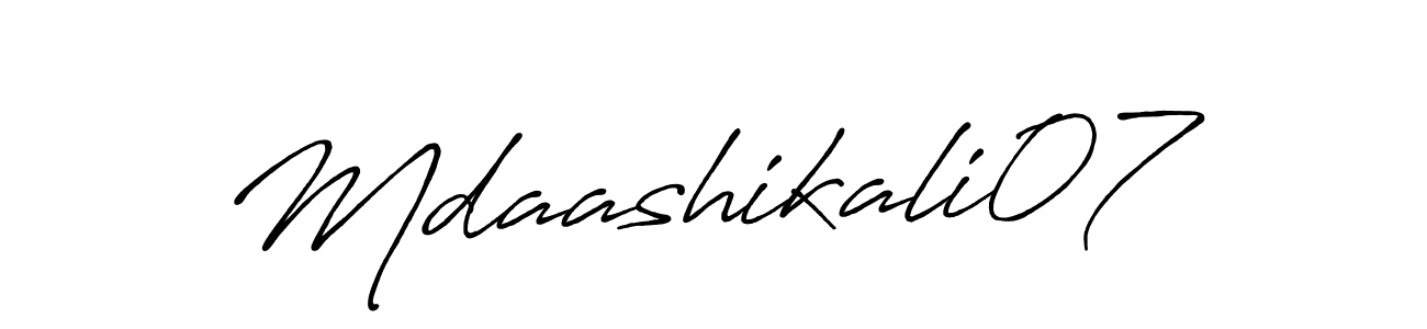The best way (Antro_Vectra_Bolder) to make a short signature is to pick only two or three words in your name. The name Mdaashikali07 include a total of six letters. For converting this name. Mdaashikali07 signature style 7 images and pictures png