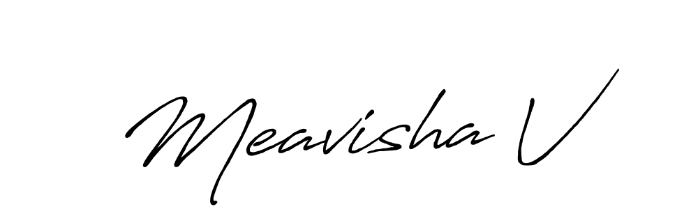 Use a signature maker to create a handwritten signature online. With this signature software, you can design (Antro_Vectra_Bolder) your own signature for name Meavisha V. Meavisha V signature style 7 images and pictures png