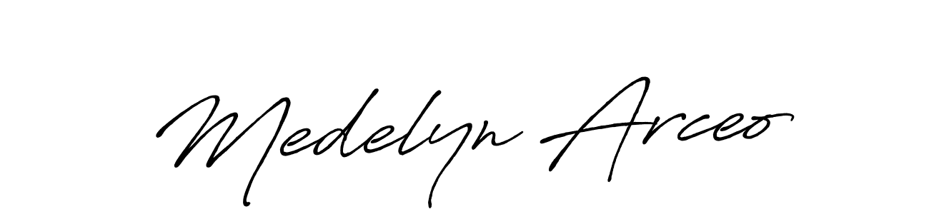 How to make Medelyn Arceo name signature. Use Antro_Vectra_Bolder style for creating short signs online. This is the latest handwritten sign. Medelyn Arceo signature style 7 images and pictures png