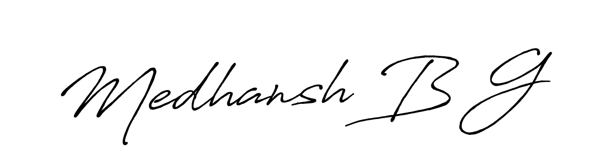 This is the best signature style for the Medhansh B G name. Also you like these signature font (Antro_Vectra_Bolder). Mix name signature. Medhansh B G signature style 7 images and pictures png