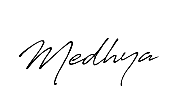 How to make Medhya name signature. Use Antro_Vectra_Bolder style for creating short signs online. This is the latest handwritten sign. Medhya signature style 7 images and pictures png