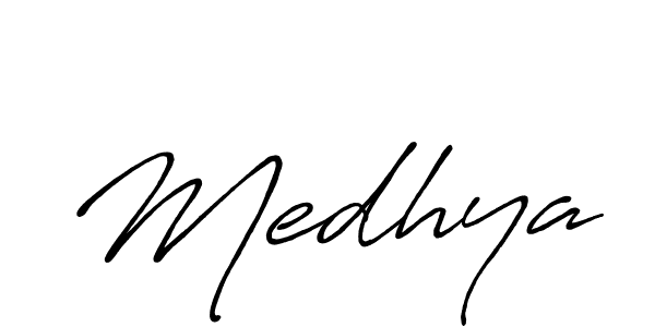 How to make Medhya name signature. Use Antro_Vectra_Bolder style for creating short signs online. This is the latest handwritten sign. Medhya signature style 7 images and pictures png