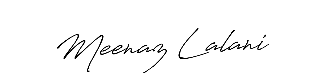 The best way (Antro_Vectra_Bolder) to make a short signature is to pick only two or three words in your name. The name Meenaz Lalani include a total of six letters. For converting this name. Meenaz Lalani signature style 7 images and pictures png