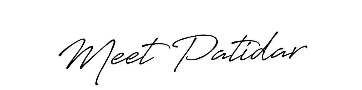 The best way (Antro_Vectra_Bolder) to make a short signature is to pick only two or three words in your name. The name Meet Patidar include a total of six letters. For converting this name. Meet Patidar signature style 7 images and pictures png