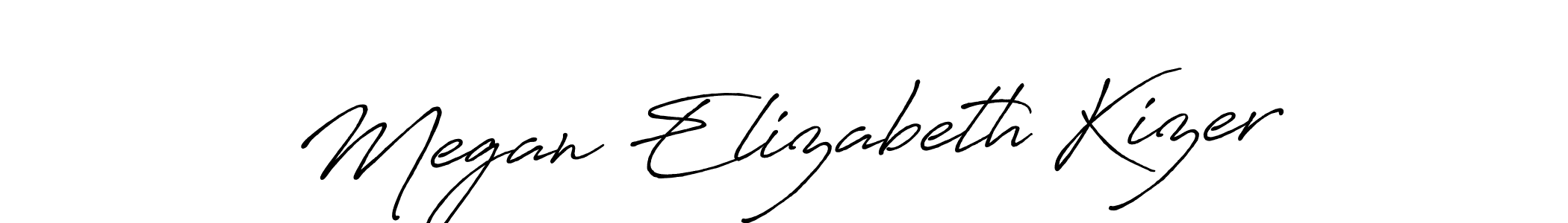 How to make Megan Elizabeth Kizer name signature. Use Antro_Vectra_Bolder style for creating short signs online. This is the latest handwritten sign. Megan Elizabeth Kizer signature style 7 images and pictures png