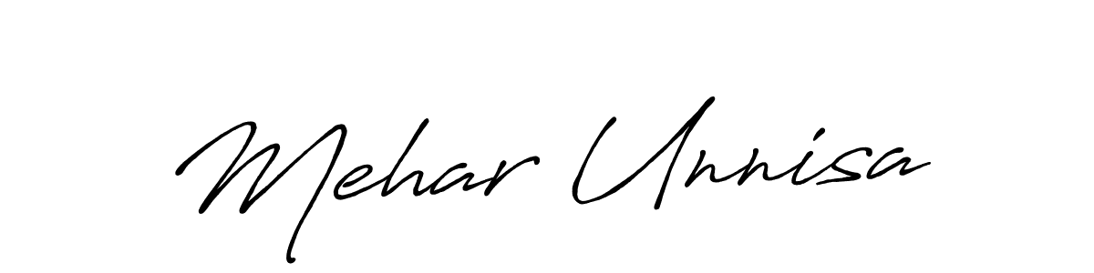 Use a signature maker to create a handwritten signature online. With this signature software, you can design (Antro_Vectra_Bolder) your own signature for name Mehar Unnisa. Mehar Unnisa signature style 7 images and pictures png