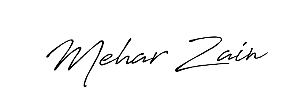 Use a signature maker to create a handwritten signature online. With this signature software, you can design (Antro_Vectra_Bolder) your own signature for name Mehar Zain. Mehar Zain signature style 7 images and pictures png