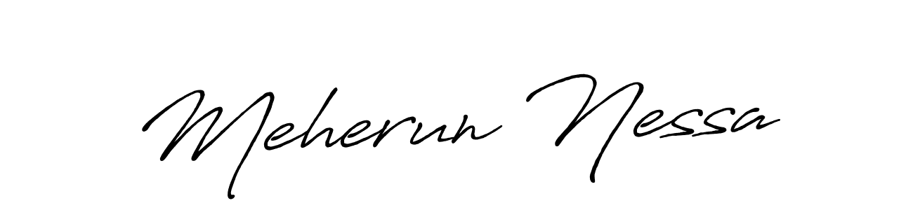 The best way (Antro_Vectra_Bolder) to make a short signature is to pick only two or three words in your name. The name Meherun Nessa include a total of six letters. For converting this name. Meherun Nessa signature style 7 images and pictures png
