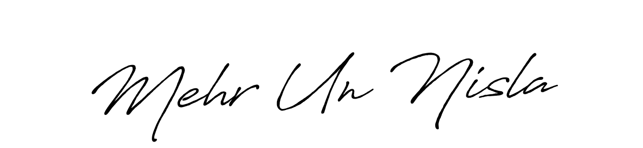 It looks lik you need a new signature style for name Mehr Un Nisla. Design unique handwritten (Antro_Vectra_Bolder) signature with our free signature maker in just a few clicks. Mehr Un Nisla signature style 7 images and pictures png