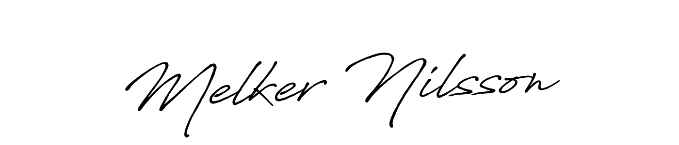 The best way (Antro_Vectra_Bolder) to make a short signature is to pick only two or three words in your name. The name Melker Nilsson include a total of six letters. For converting this name. Melker Nilsson signature style 7 images and pictures png