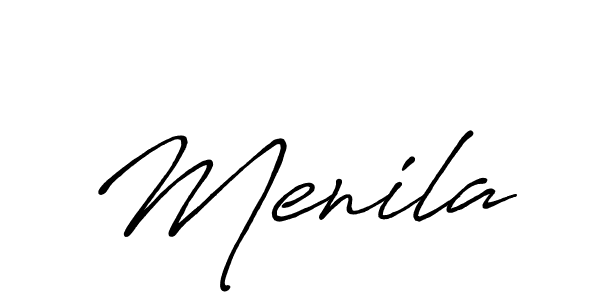 How to make Menila name signature. Use Antro_Vectra_Bolder style for creating short signs online. This is the latest handwritten sign. Menila signature style 7 images and pictures png