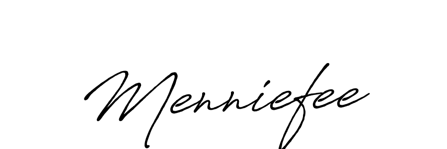 You should practise on your own different ways (Antro_Vectra_Bolder) to write your name (Menniefee) in signature. don't let someone else do it for you. Menniefee signature style 7 images and pictures png