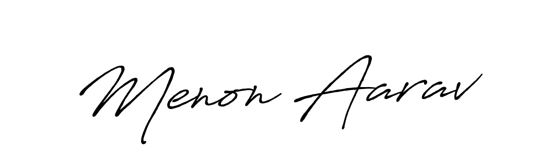 if you are searching for the best signature style for your name Menon Aarav. so please give up your signature search. here we have designed multiple signature styles  using Antro_Vectra_Bolder. Menon Aarav signature style 7 images and pictures png