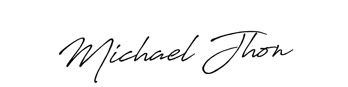 The best way (Antro_Vectra_Bolder) to make a short signature is to pick only two or three words in your name. The name Michael Jhon include a total of six letters. For converting this name. Michael Jhon signature style 7 images and pictures png