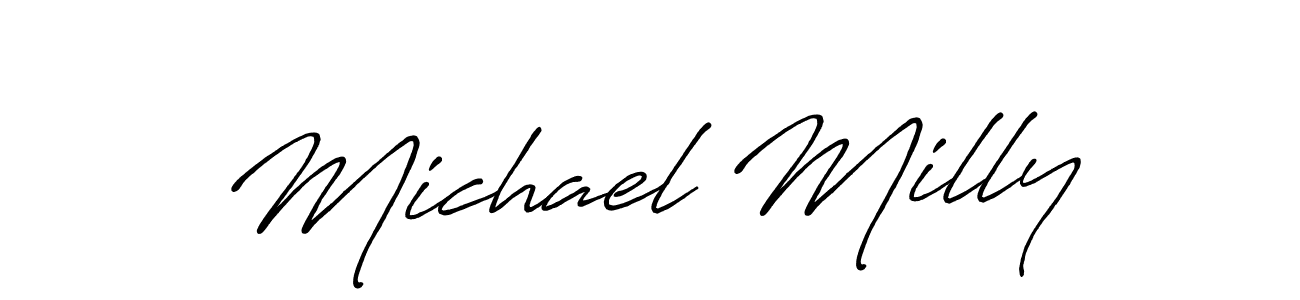 How to make Michael Milly name signature. Use Antro_Vectra_Bolder style for creating short signs online. This is the latest handwritten sign. Michael Milly signature style 7 images and pictures png