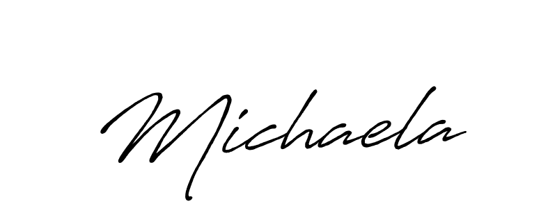 Use a signature maker to create a handwritten signature online. With this signature software, you can design (Antro_Vectra_Bolder) your own signature for name Michaela. Michaela signature style 7 images and pictures png