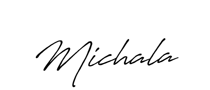 Use a signature maker to create a handwritten signature online. With this signature software, you can design (Antro_Vectra_Bolder) your own signature for name Michala. Michala signature style 7 images and pictures png