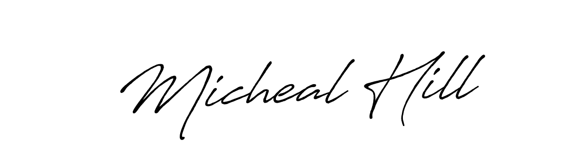 How to make Micheal Hill name signature. Use Antro_Vectra_Bolder style for creating short signs online. This is the latest handwritten sign. Micheal Hill signature style 7 images and pictures png