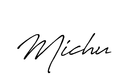 Make a beautiful signature design for name Michu. With this signature (Antro_Vectra_Bolder) style, you can create a handwritten signature for free. Michu signature style 7 images and pictures png