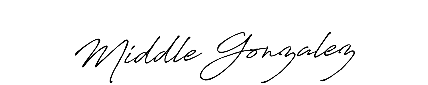 The best way (Antro_Vectra_Bolder) to make a short signature is to pick only two or three words in your name. The name Middle Gonzalez include a total of six letters. For converting this name. Middle Gonzalez signature style 7 images and pictures png