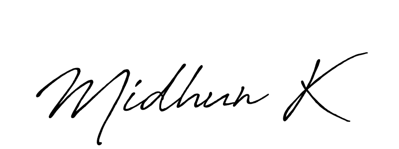 How to make Midhun K name signature. Use Antro_Vectra_Bolder style for creating short signs online. This is the latest handwritten sign. Midhun K signature style 7 images and pictures png