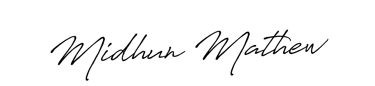 How to make Midhun Mathew name signature. Use Antro_Vectra_Bolder style for creating short signs online. This is the latest handwritten sign. Midhun Mathew signature style 7 images and pictures png