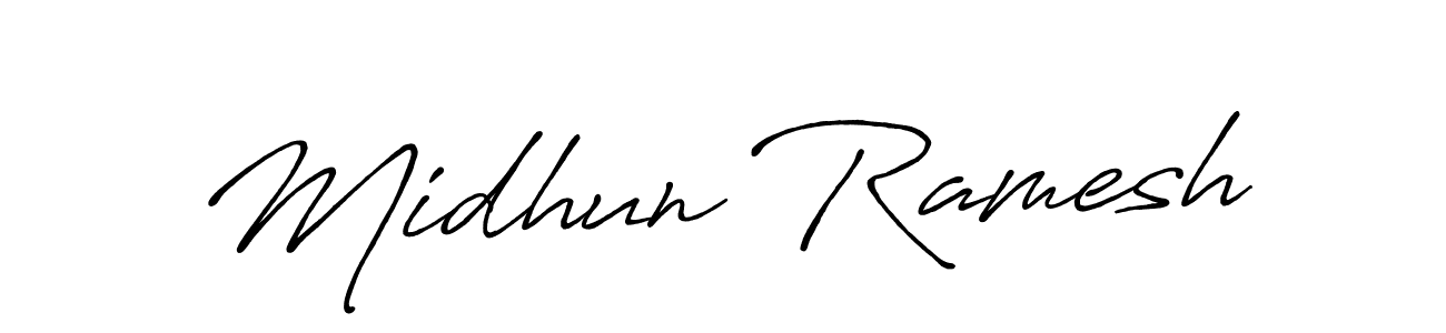 Antro_Vectra_Bolder is a professional signature style that is perfect for those who want to add a touch of class to their signature. It is also a great choice for those who want to make their signature more unique. Get Midhun Ramesh name to fancy signature for free. Midhun Ramesh signature style 7 images and pictures png