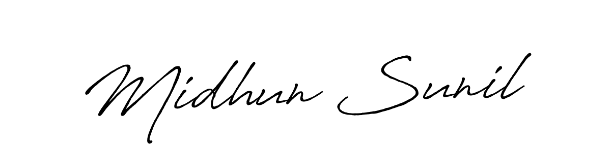 Midhun Sunil stylish signature style. Best Handwritten Sign (Antro_Vectra_Bolder) for my name. Handwritten Signature Collection Ideas for my name Midhun Sunil. Midhun Sunil signature style 7 images and pictures png