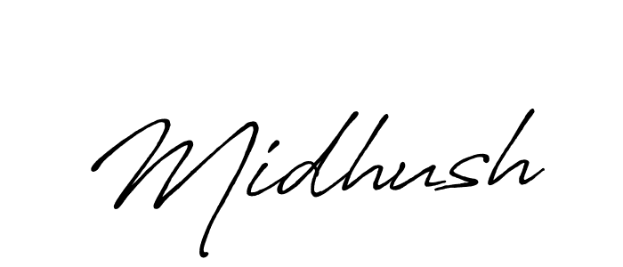 The best way (Antro_Vectra_Bolder) to make a short signature is to pick only two or three words in your name. The name Midhush include a total of six letters. For converting this name. Midhush signature style 7 images and pictures png