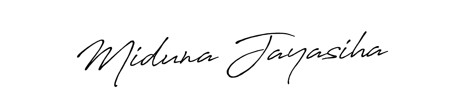 The best way (Antro_Vectra_Bolder) to make a short signature is to pick only two or three words in your name. The name Miduna Jayasiha include a total of six letters. For converting this name. Miduna Jayasiha signature style 7 images and pictures png