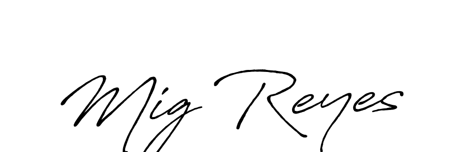 Use a signature maker to create a handwritten signature online. With this signature software, you can design (Antro_Vectra_Bolder) your own signature for name Mig Reyes. Mig Reyes signature style 7 images and pictures png